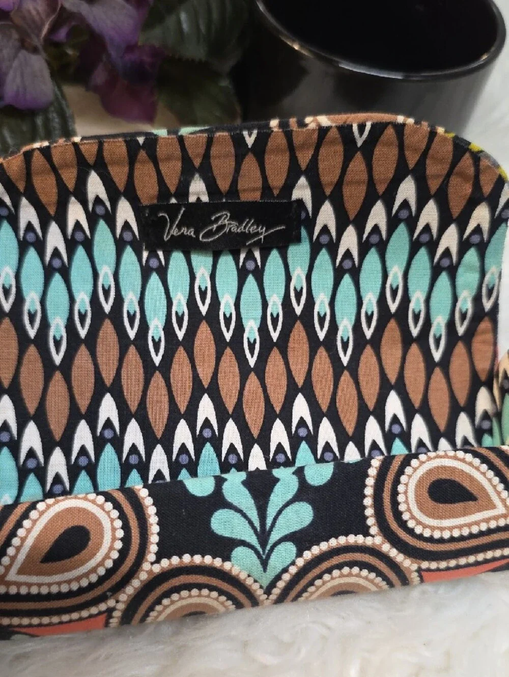 Vera Bradley Printed Fabric Sunglasses Case in Black, Teal, Yellow and Tan
